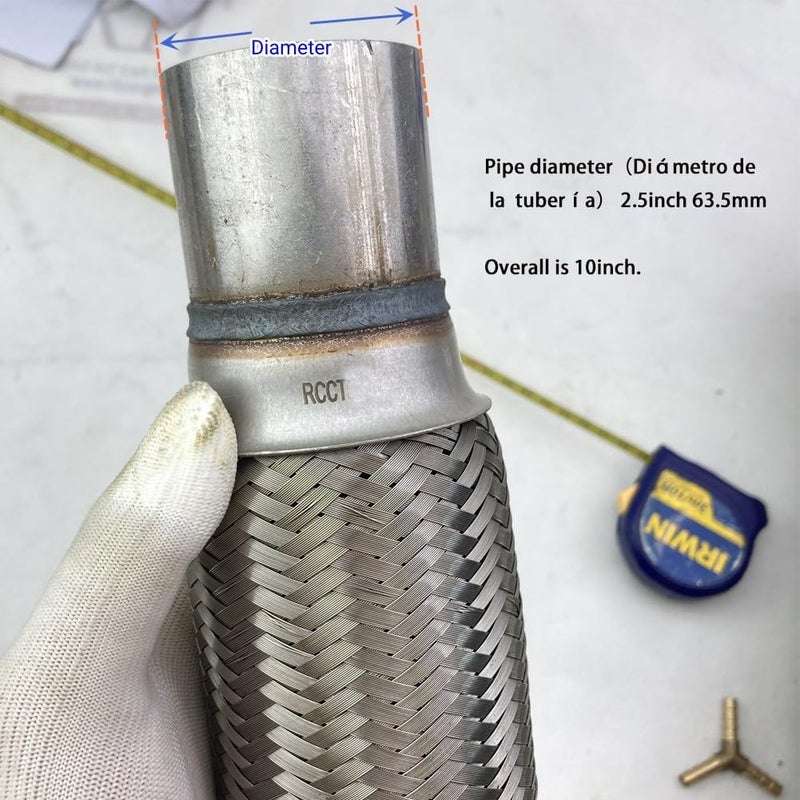 RCCT Flex Pipe Exhaust 2.5Inch Flexible Exhaust Connector/Universal Flex Pipe Coupler With Extension/Inner Braid 10Inch Length(2.5In) - Image 4